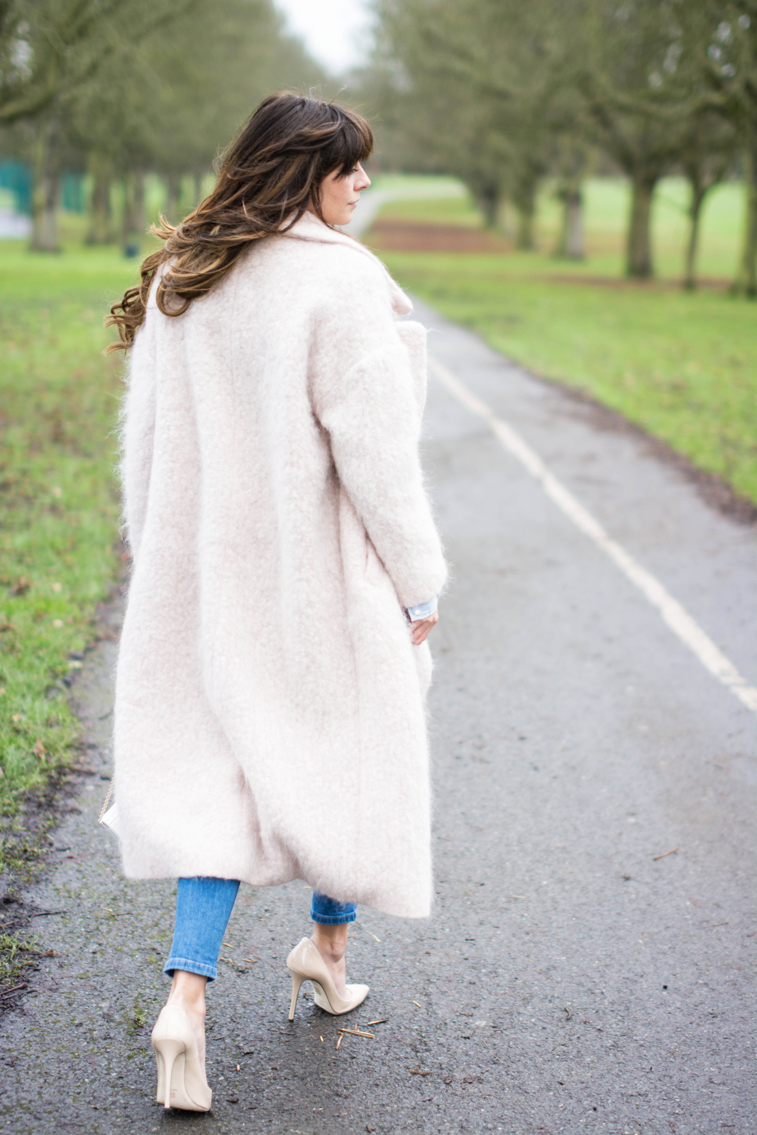 EJSTYLE - River Island pink teddy coat, Dorothy Perkins Bailey jeans, Daniel Mustio heels, fashion blogger, winter OOTD, outfit