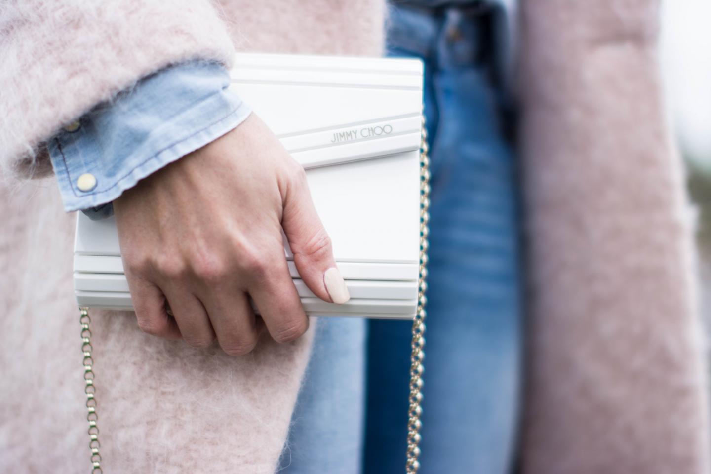 EJSTYLE - River Island pink teddy coat, Jimmy Choo candy clutch bag white, fashion blogger