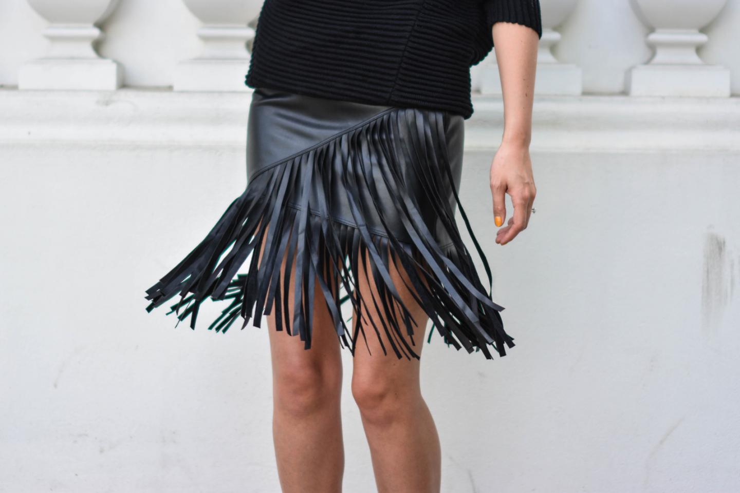 EJSTYLE - Emma Hill wears River Island faux leather fringe tassel skirt
