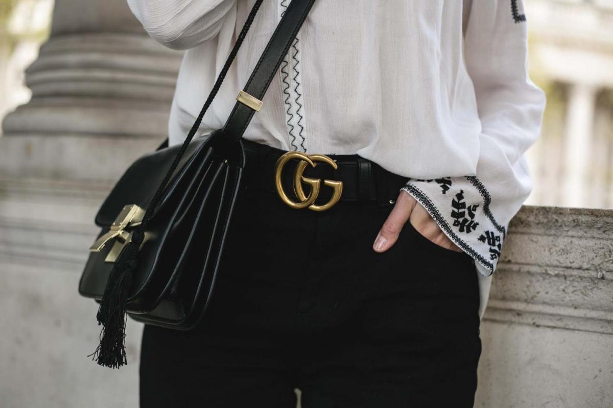 Gucci belt SS16, Celine box bag, embroidered boho top, black jeans