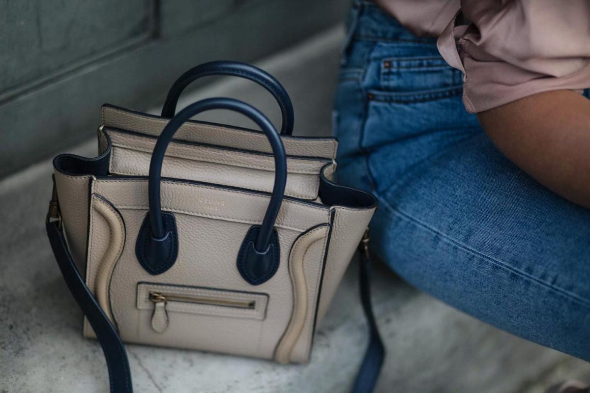 beige and navy celine nano