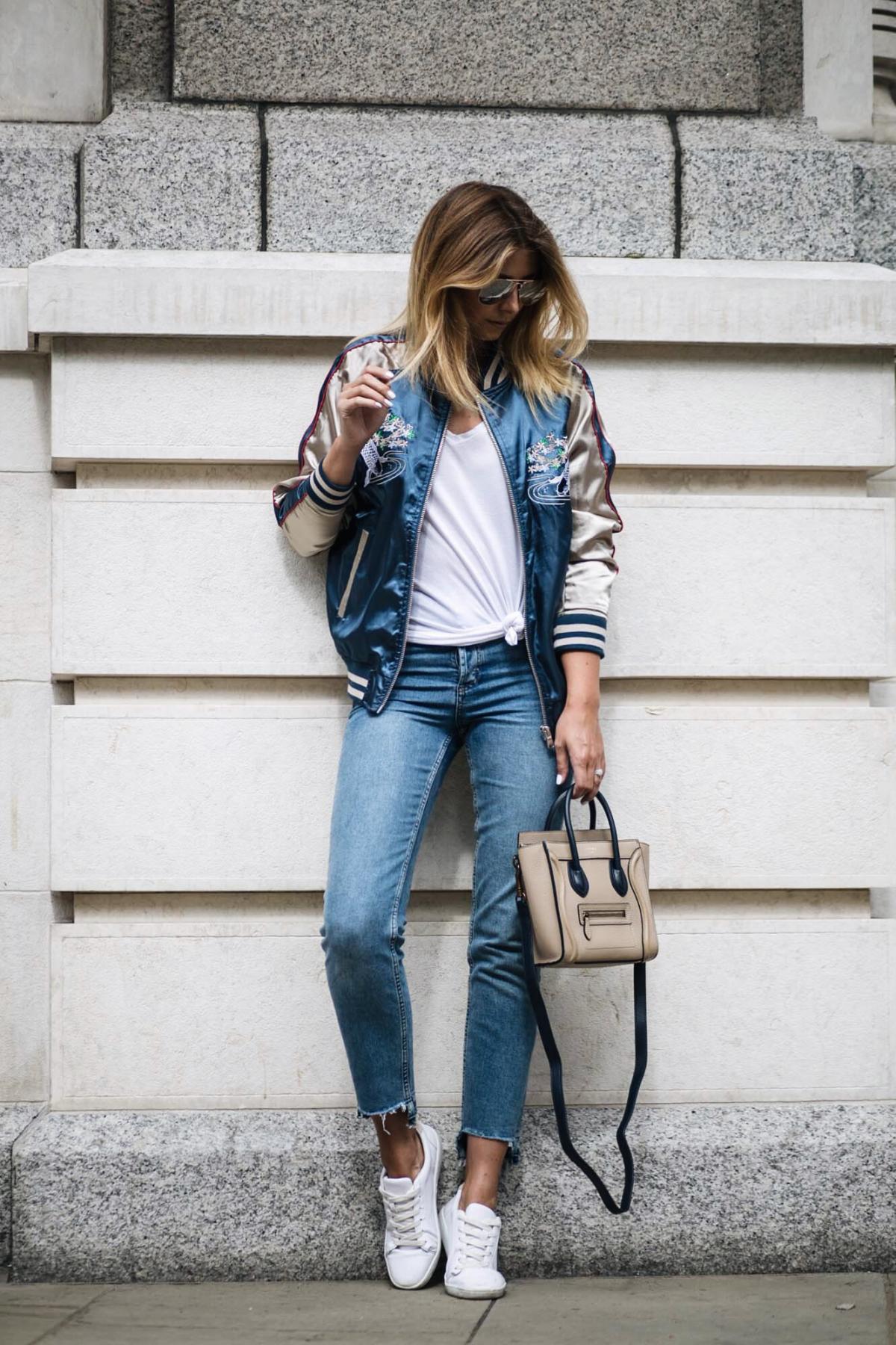 how to wear a satin bomber jacket, street style, summer outfit, casual look, weekend style