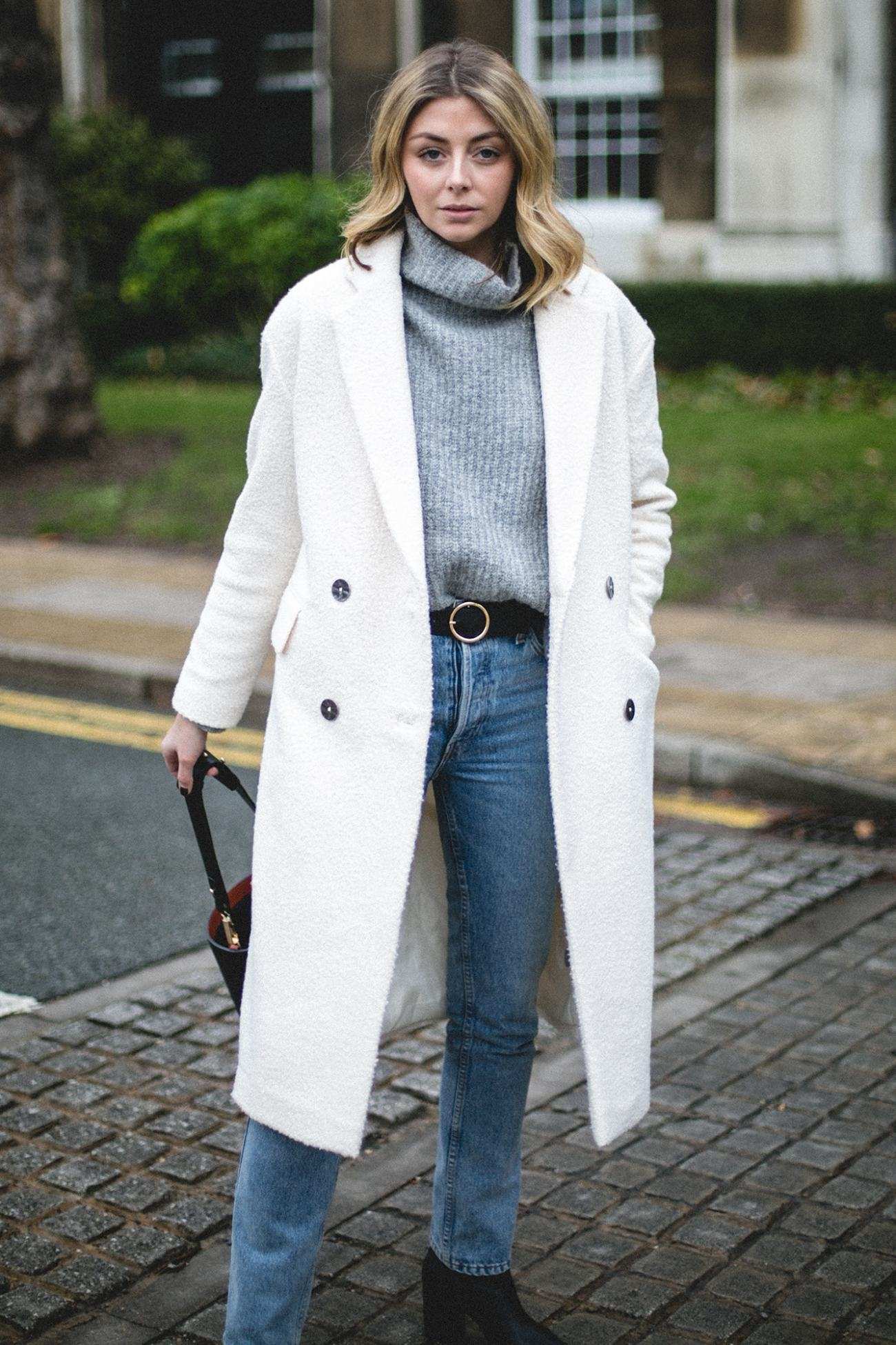 white coat winter outfit