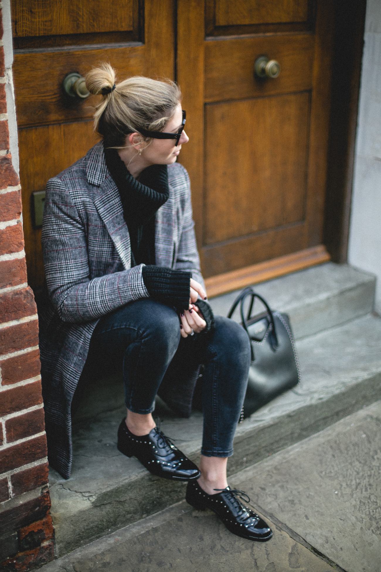 Emma Hill style, burgundy Celine Trio, beige wool blazer, Dear Frances  Spirit boots, washed black s…