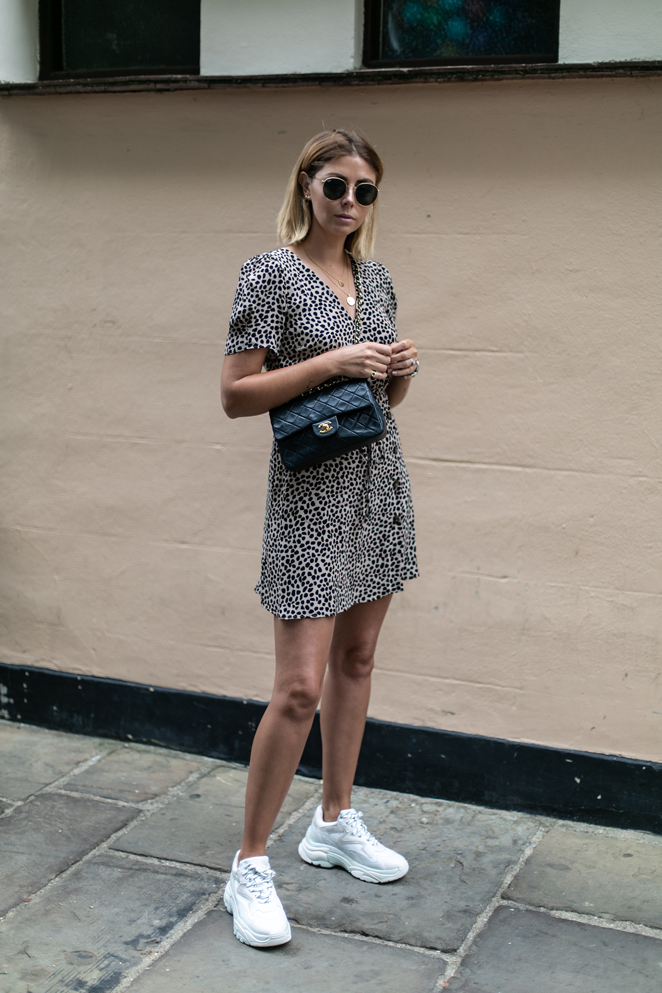 tea dress and trainers