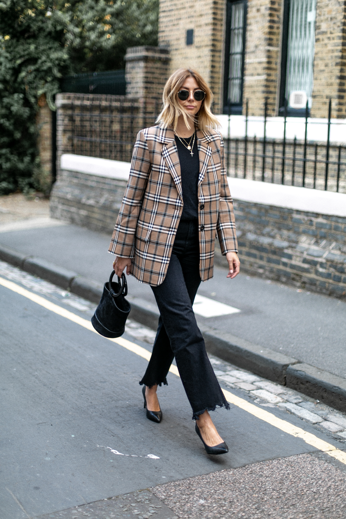 Checked blazer outfit best sale